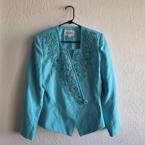 Nolan Miller Aqua Embroidered Blazer